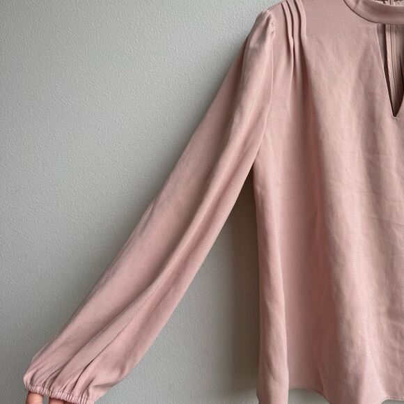 CO Collection Japanese Fabric Puff Sleeve Blush Pink Keyhole Blouse Size Medium - Picture 2 of 7